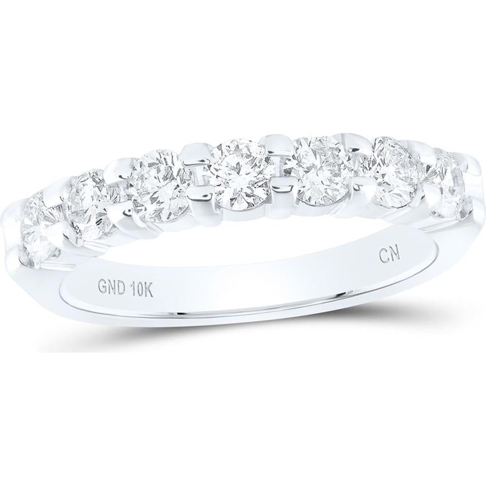 GND 14K White Gold Round Diamond Single Row Comfort Wedding Band - 1 Carat Total Diamond Weight