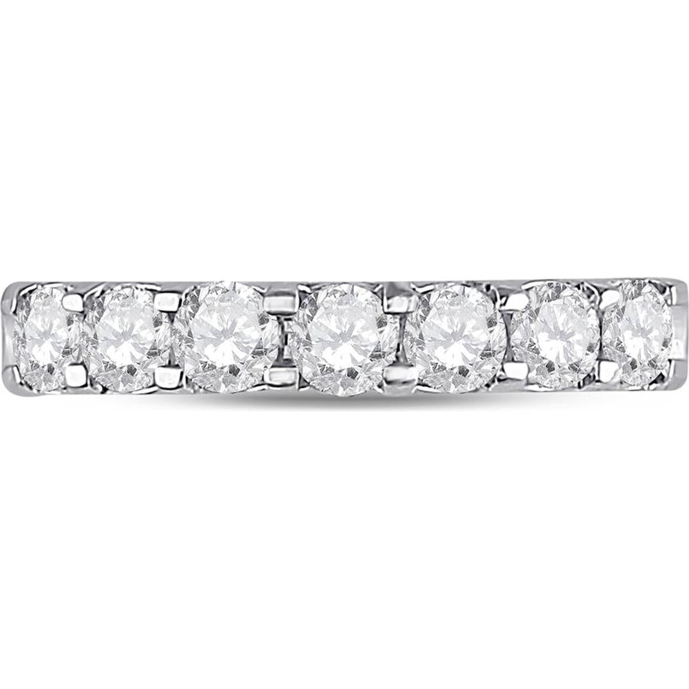 GND 14K White Gold Round Diamond Single Row Comfort Wedding Band - 1 Carat Total Diamond Weight