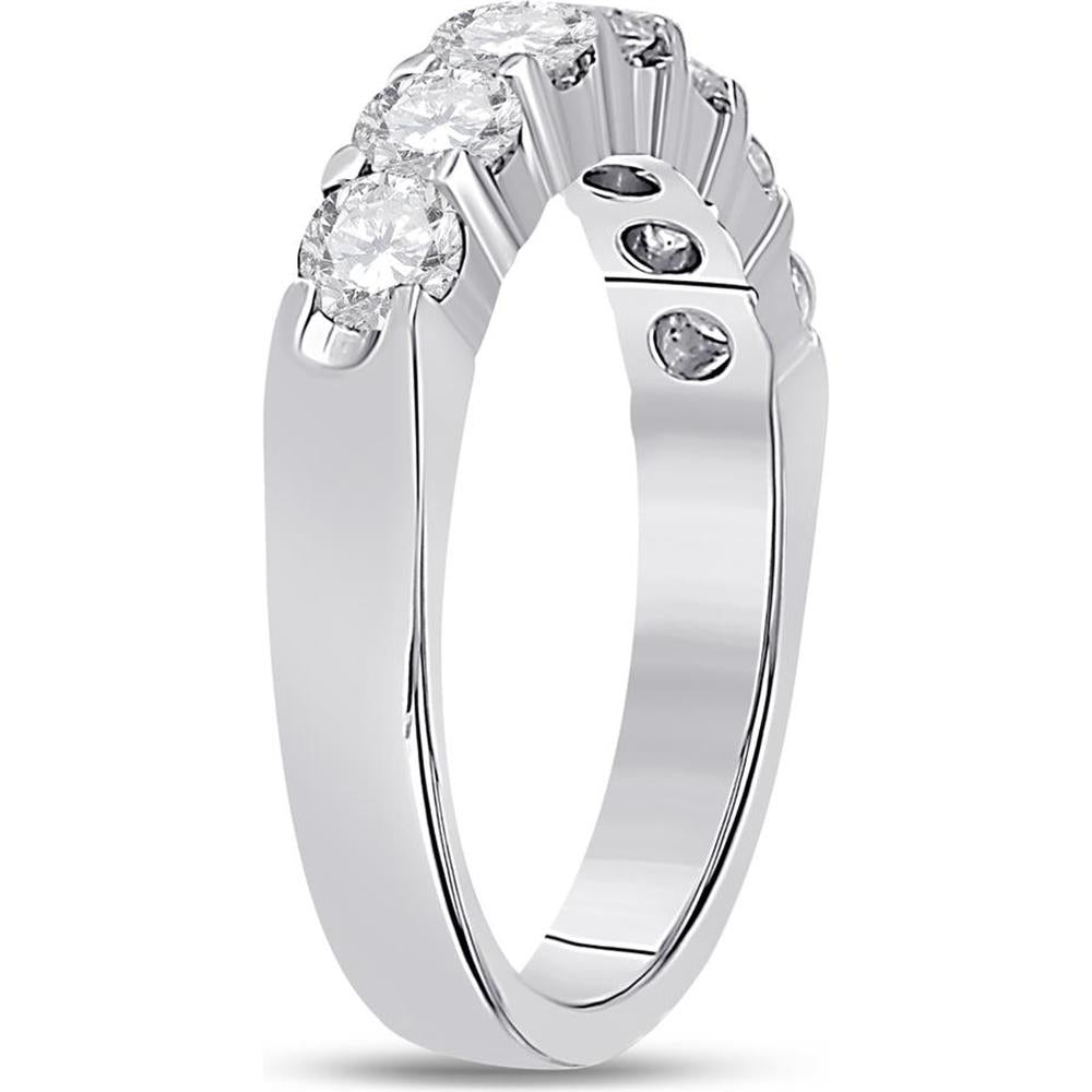 GND 14K White Gold Round Diamond Single Row Comfort Wedding Band - 1 Carat Total Diamond Weight
