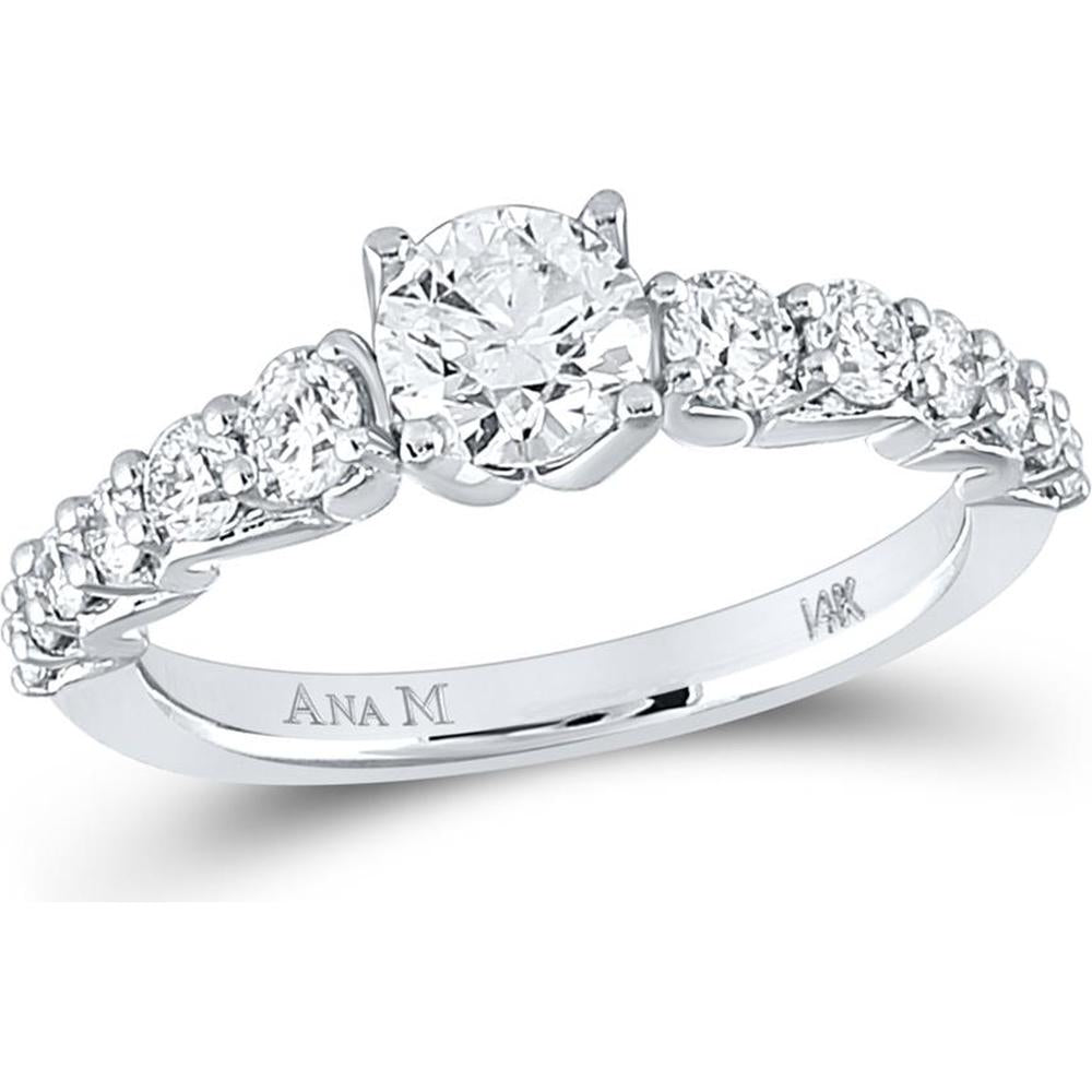 GND 14K White Gold Round Diamond Solitaire Bridal Engagement Ring – 1-3/8 Carat Total Diamond Weight