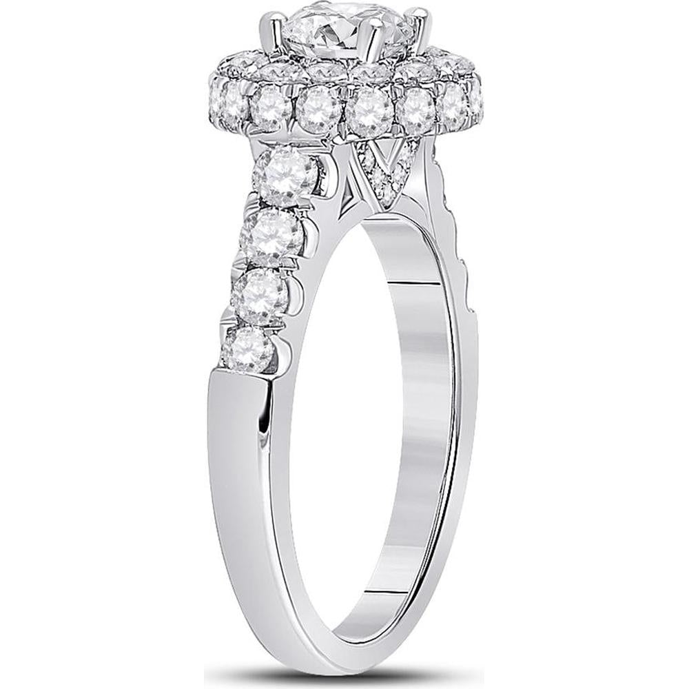 GND 14K White Gold Round Diamond Solitaire Bridal Engagement Ring with 2.1 Carat Total Diamond Weight
