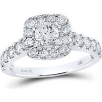 GND 14K White Gold Round Diamond Solitaire Bridal Engagement Ring with Halo - 1.5 Carat Total Diamond Weight