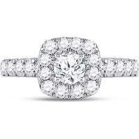 GND 14K White Gold Round Diamond Solitaire Bridal Engagement Ring with Halo - 1.5 Carat Total Diamond Weight