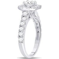 GND 14K White Gold Round Diamond Solitaire Bridal Engagement Ring with Halo - 1.5 Carat Total Diamond Weight