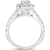 GND 14K White Gold Round Diamond Solitaire Bridal Engagement Ring with Halo - 1.5 Carat Total Diamond Weight