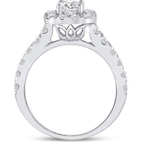 GND 14K White Gold Round Diamond Solitaire Bridal Engagement Ring with Halo - 1.5 Carat Total Diamond Weight