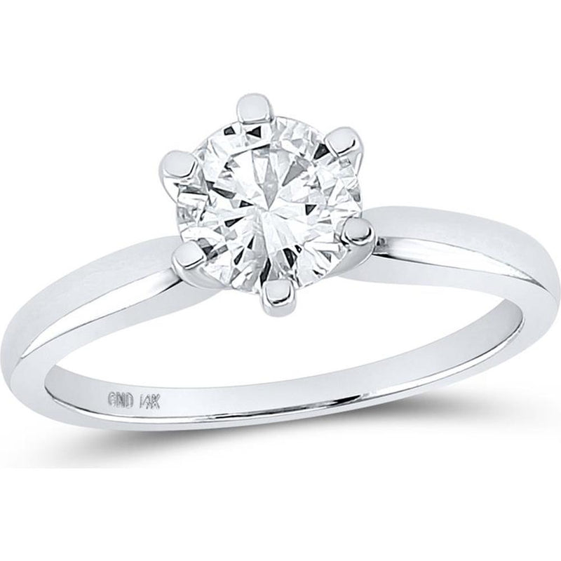 GND 14K White Gold Round Diamond Solitaire Bridal Ring - 1.02 Carat Total Weight