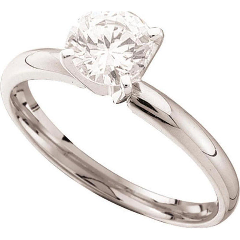 GND 14K White Gold Round Diamond Solitaire Bridal Ring - 3/4 Total Carat Weight