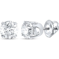 GND 14K White Gold Round Diamond Solitaire Earrings with Prong Setting - 3/8 Total Carat Weight