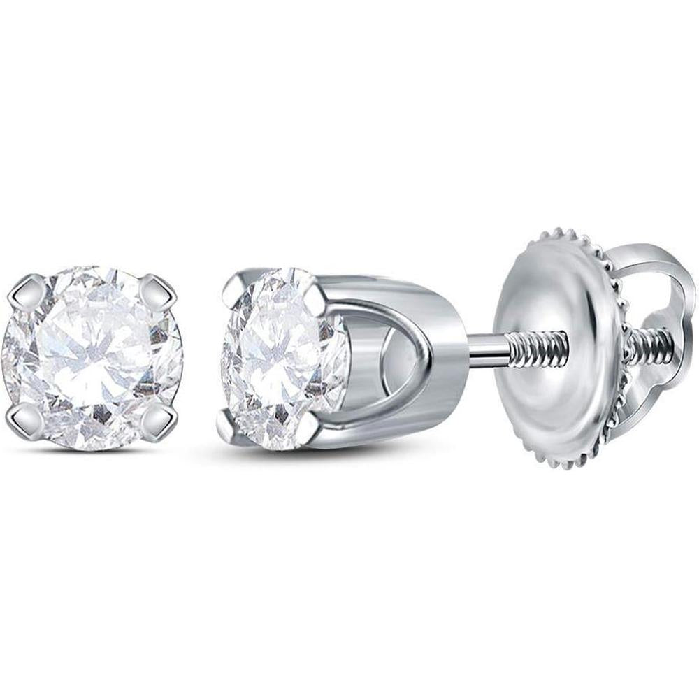 GND 14K White Gold Round Diamond Solitaire Earrings with Prong Setting - 3/8 Total Carat Weight