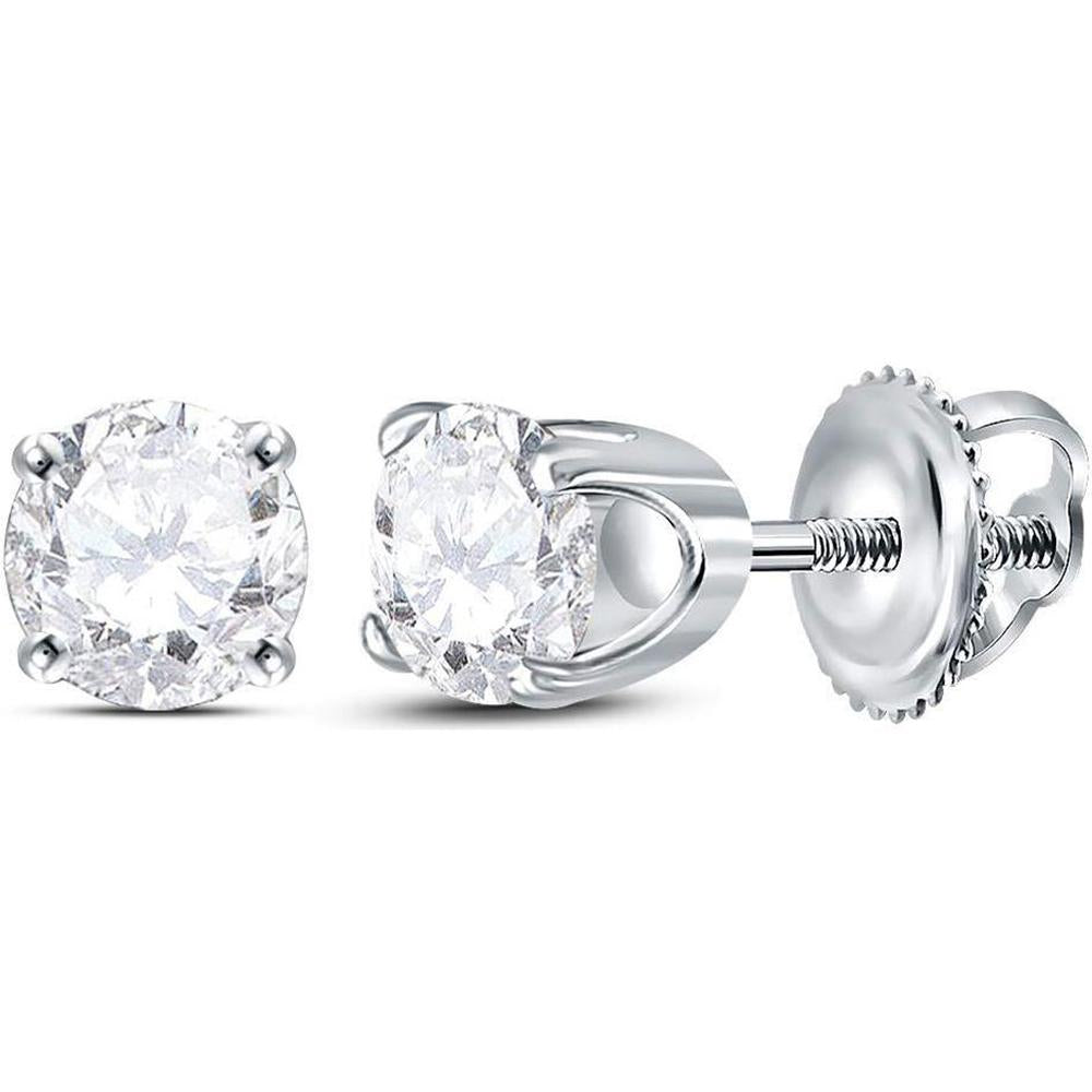 GND 14K White Gold Round Diamond Solitaire Earrings with Screw-Back Closure - 5/8 Total Carat Weight