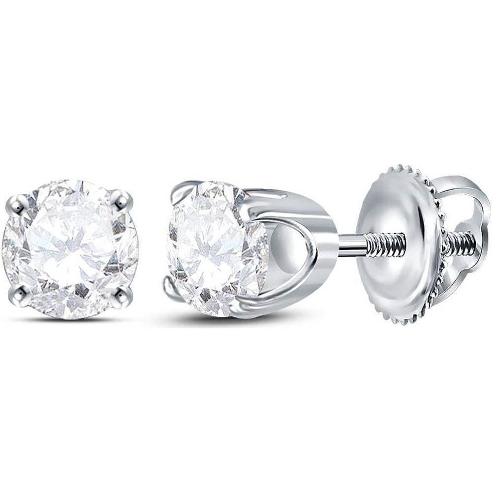 GND 14K White Gold Round Diamond Solitaire Earrings with Screw-Back Closure - 5/8 Total Carat Weight