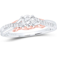 GND 14K White Gold Round Diamond Solitaire Engagement Ring with Pave-Set Accents - 0.33 Carat Total Diamond Weight