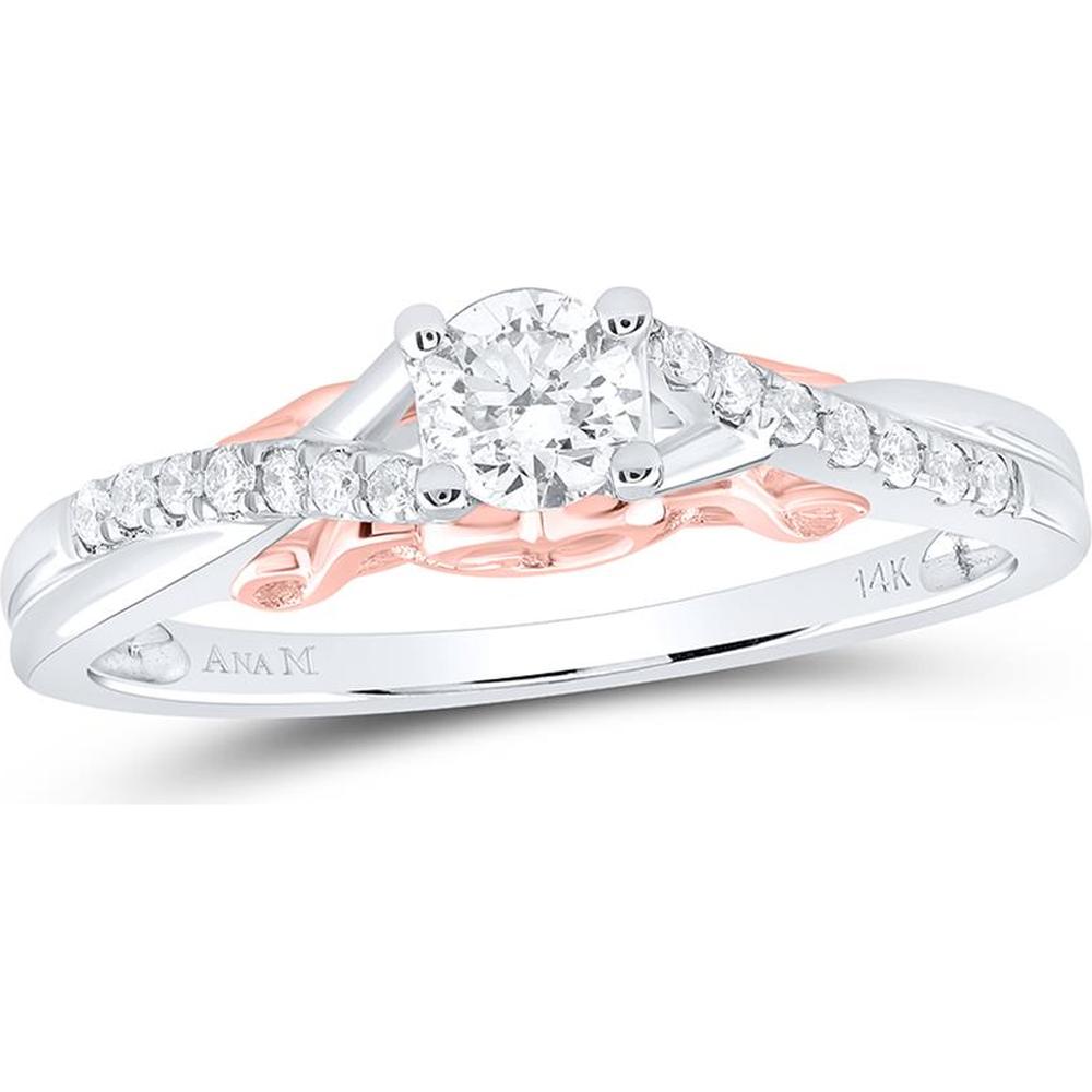 GND 14K White Gold Round Diamond Solitaire Engagement Ring with Pave-Set Accents - 0.33 Carat Total Diamond Weight