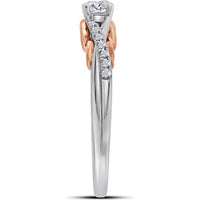 GND 14K White Gold Round Diamond Solitaire Engagement Ring with Pave-Set Accents - 0.33 Carat Total Diamond Weight