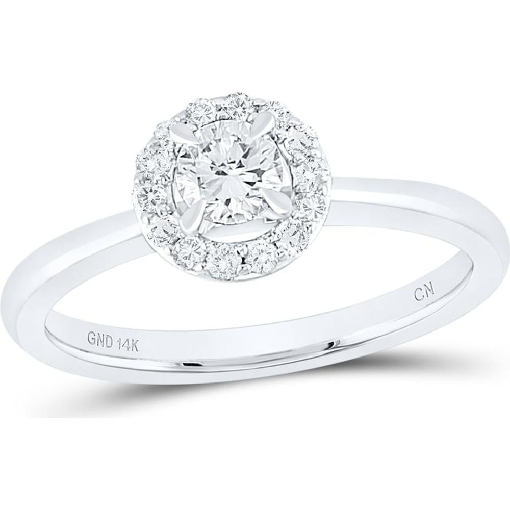 GND 14K White Gold Round Diamond Solitaire Halo Bridal Engagement Ring - 0.50 Carat Total Diamond Weight