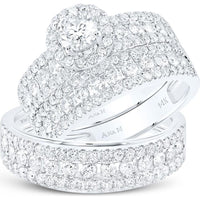GND 14K White Gold Round Diamond Solitaire Matching Wedding Ring Set with Pave and Channel Set Diamonds - 3.00 Carat Total Diamond Weight