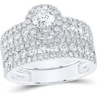 GND 14K White Gold Round Diamond Solitaire Matching Wedding Ring Set with Pave and Channel Set Diamonds - 3.00 Carat Total Diamond Weight