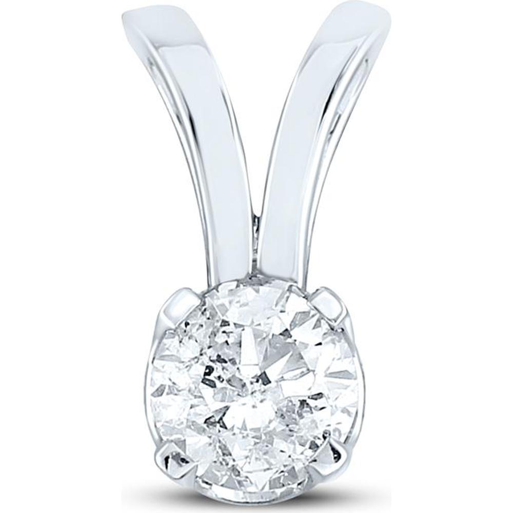GND 14K White Gold Round Diamond Solitaire Pendant - 1.02 Carat Total Diamond Weight (Certified)