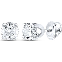 GND 14K White Gold Round Diamond Solitaire Stud Earrings with Screw-Back - 0.50 Carat Total Diamond Weight