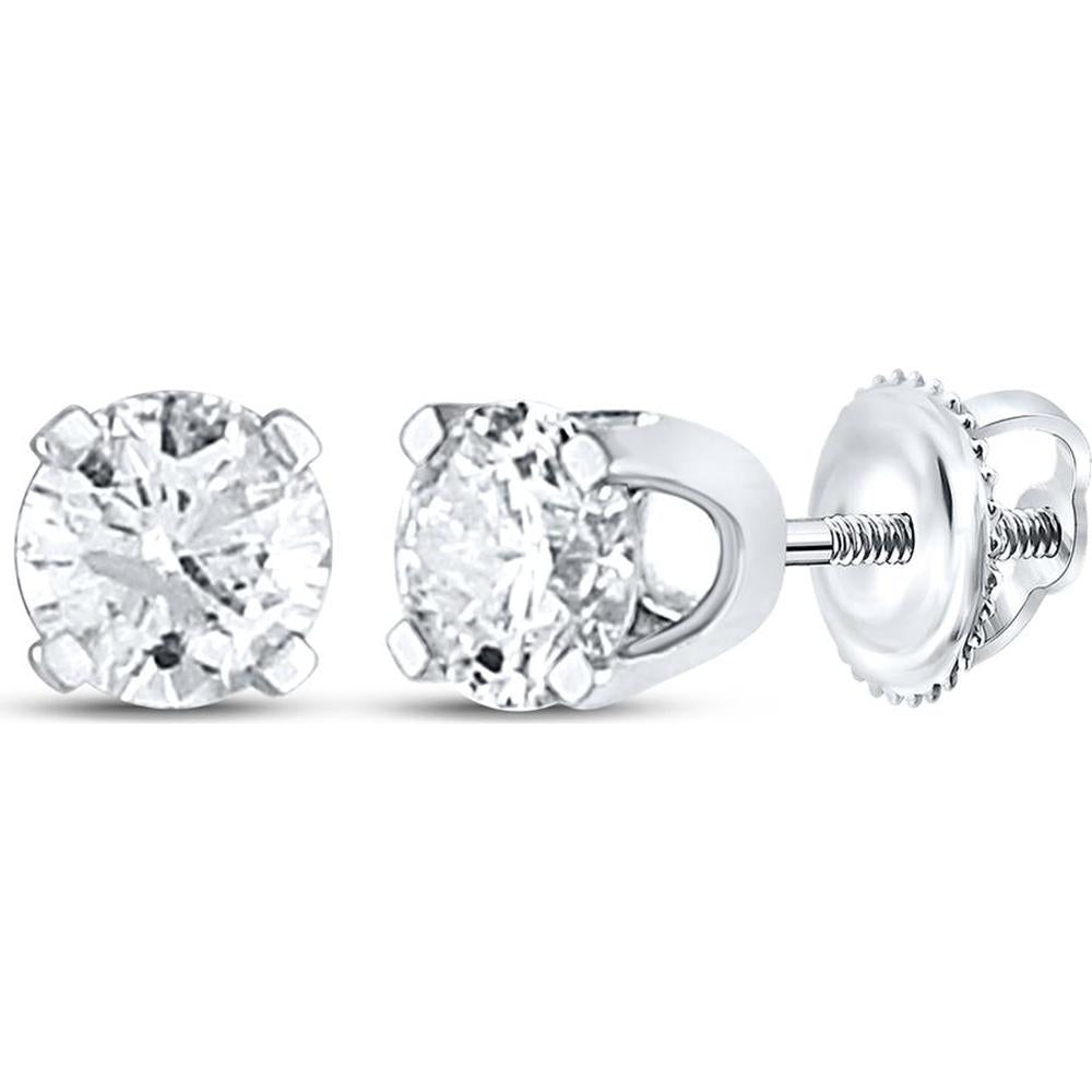 GND 14K White Gold Round Diamond Solitaire Stud Earrings with Screw-Back - 0.50 Carat Total Diamond Weight