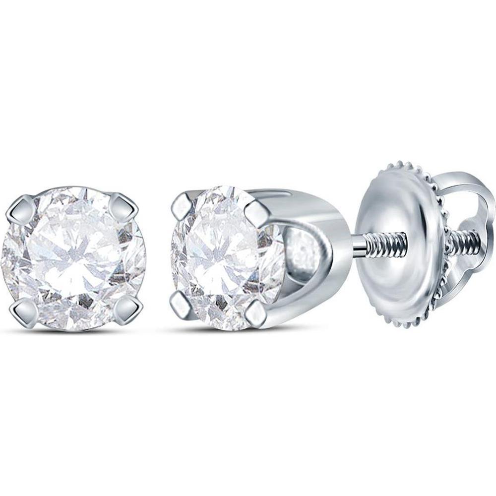 GND 14K White Gold Round Diamond Solitaire Stud Earrings with Screw-Back - 0.50 Carat Total Diamond Weight