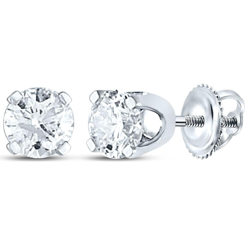 GND 14K White Gold Round Diamond Solitaire Stud Earrings with Screw-Backs - 1/5 Carat Total Weight