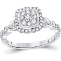GND 14K White Gold Round Diamond Square Cluster Halo Ring - 0.50 Carat Total Diamond Weight