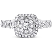GND 14K White Gold Round Diamond Square Cluster Halo Ring - 0.50 Carat Total Diamond Weight