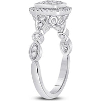 GND 14K White Gold Round Diamond Square Cluster Halo Ring - 0.50 Carat Total Diamond Weight