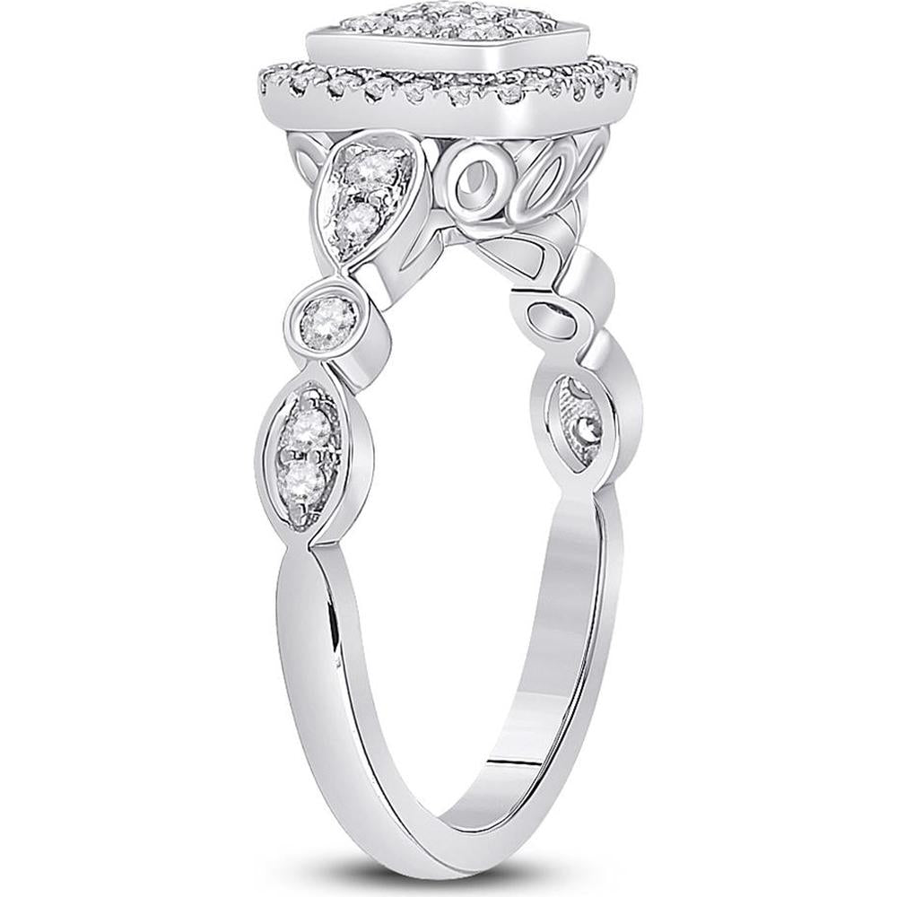 GND 14K White Gold Round Diamond Square Cluster Halo Ring - 0.50 Carat Total Diamond Weight