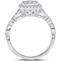 GND 14K White Gold Round Diamond Square Cluster Halo Ring - 0.50 Carat Total Diamond Weight