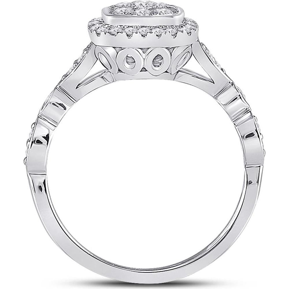 GND 14K White Gold Round Diamond Square Cluster Halo Ring - 0.50 Carat Total Diamond Weight