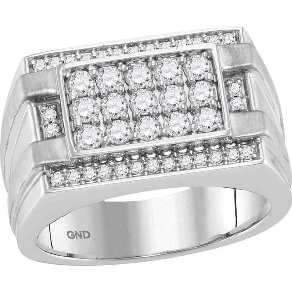 GND 14K White Gold Round Diamond Square Cluster Ring - 1.02 Carat Total Diamond Weight