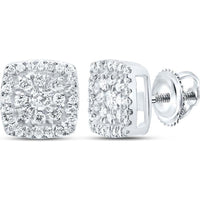 GND 14K White Gold Round Diamond Square Cluster Stud Earrings - 1/4 Carat Total Diamond Weight