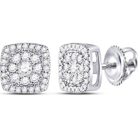 GND 14K White Gold Round Diamond Square Cluster Stud Earrings - 1/4 Carat Total Diamond Weight