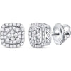 GND 14K White Gold Round Diamond Square Frame Cluster Stud Earrings - 1/2 Total Carat Weight