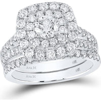 GND 14K White Gold Round Diamond Square Halo Bridal Wedding Ring Set – 2 Carat Total Diamond Weight