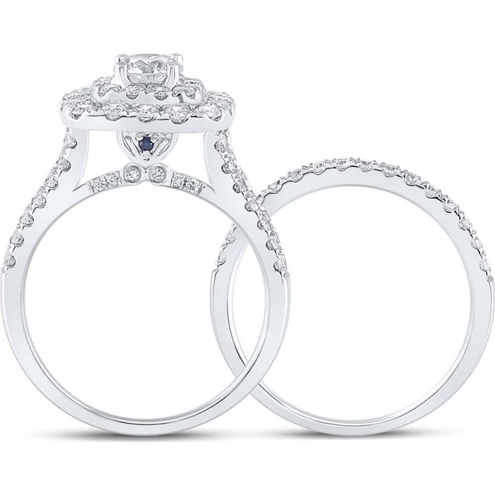 GND 14K White Gold Round Diamond Square Halo Bridal Wedding Ring Set – 2 Carat Total Diamond Weight