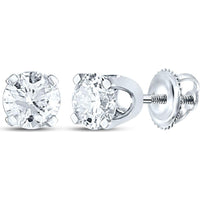 GND 14K White Gold Round Diamond Supreme Solitaire Earrings - 0.25 Carat Total Diamond Weight