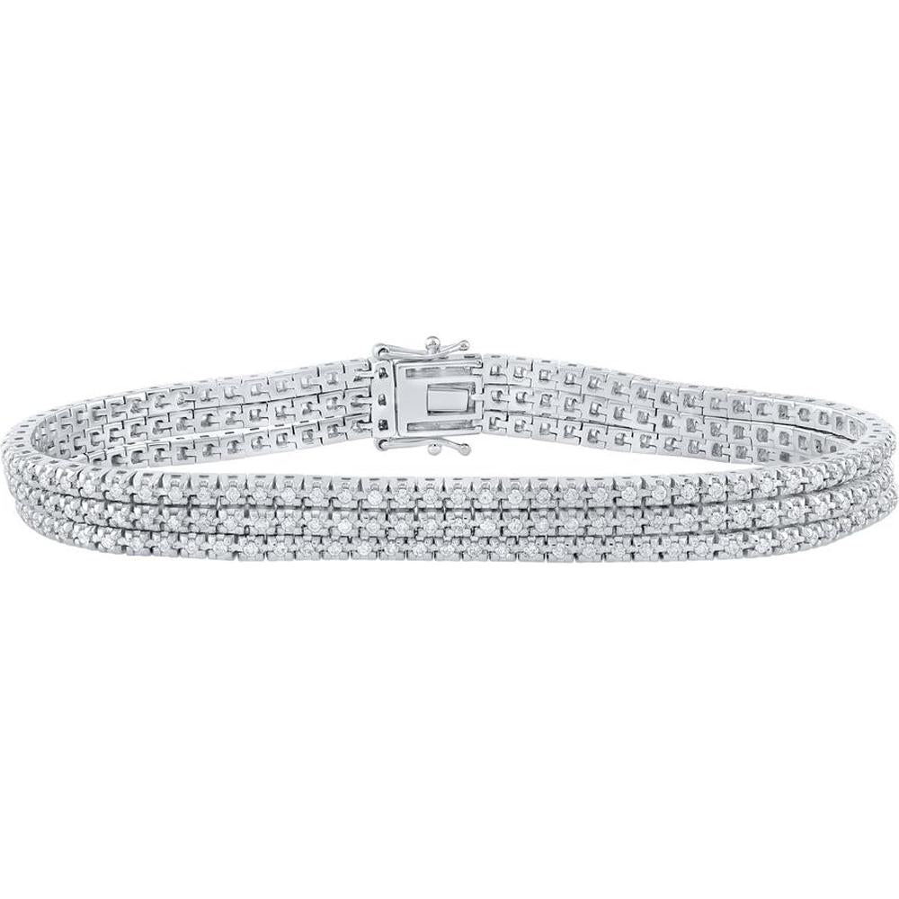 GND 14K White Gold Round Diamond Triple Row Fashion Bracelet - 1-3/4 Carat Total Diamond Weight
