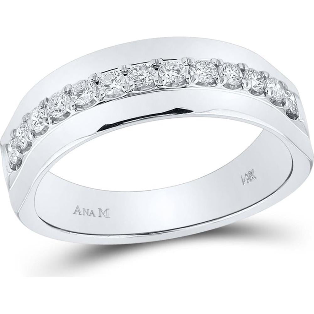 GND 14K White Gold Round Diamond Wedding Band with Channel Set Diamonds - 1/2 Carat Total Weight