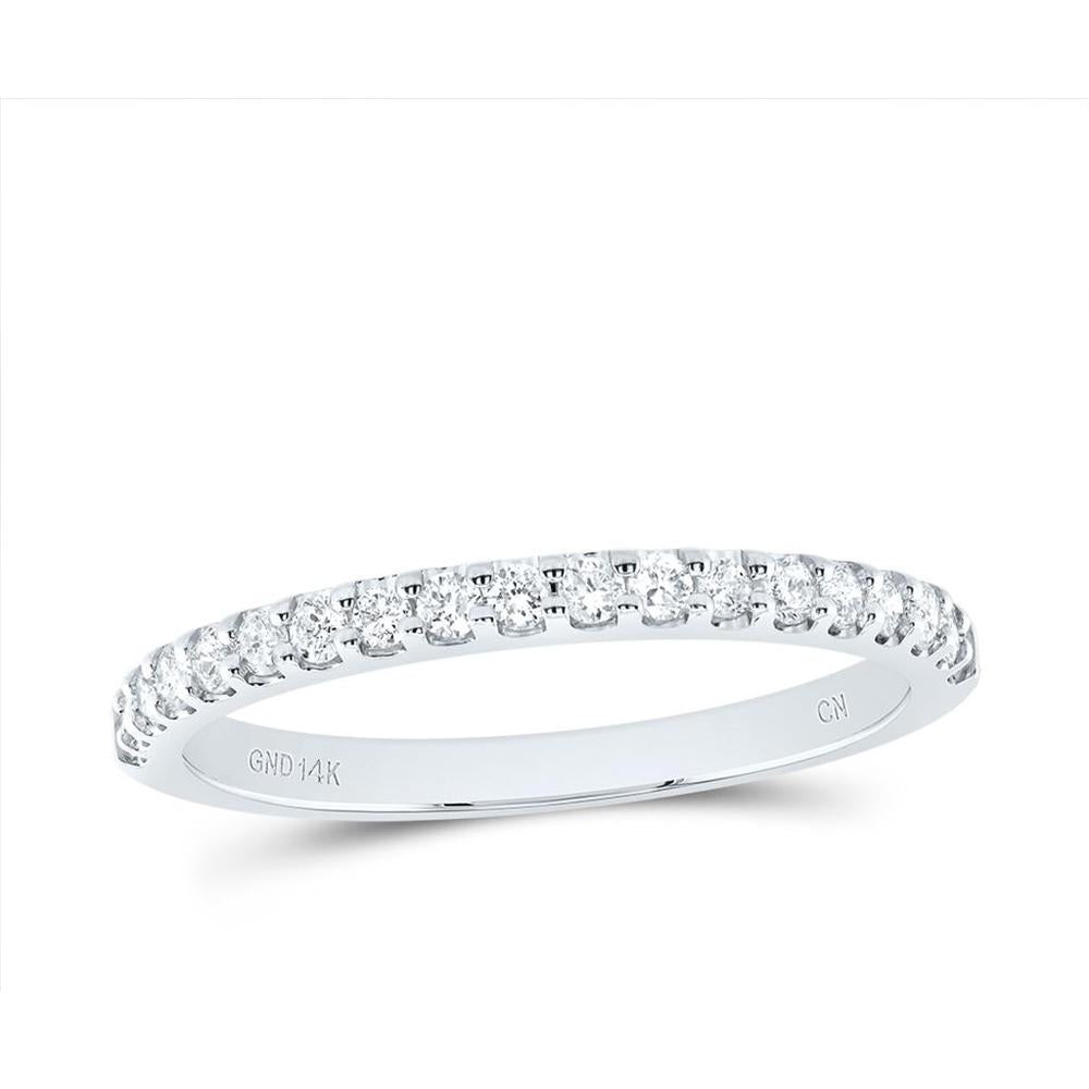 GND 14K White Gold Round Diamond Wedding Band with Prong-Set Diamonds - 1/4 Carat Total Weight