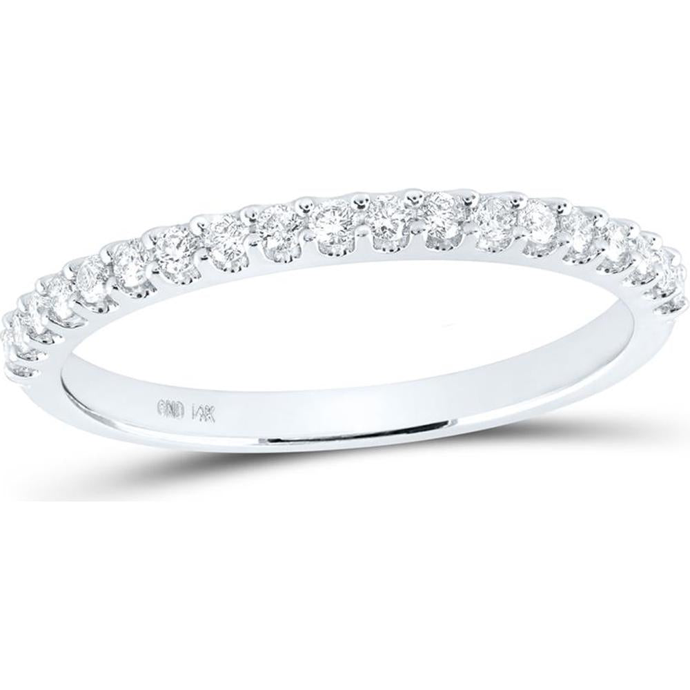 GND 14K White Gold Round Diamond Wedding Band with Prong-Set Diamonds - 1/4 Total Carat Weight
