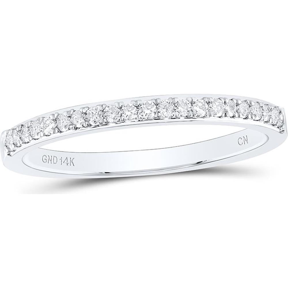GND 14K White Gold Round Diamond Wedding Band with Prong-Set Diamonds - 1/6 Carat Total Diamond Weight