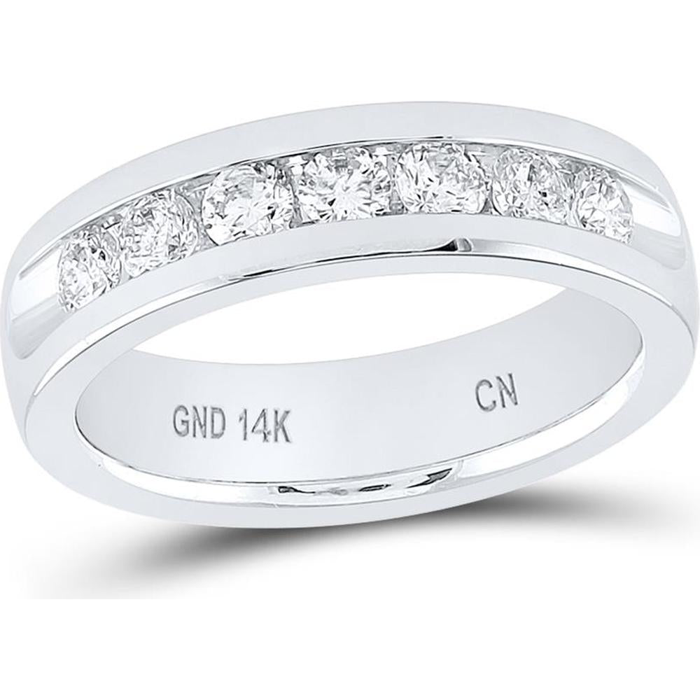 GND 14K White Gold Round Diamond Wedding Channel Band Ring – 1.00 Carat Total Diamond Weight