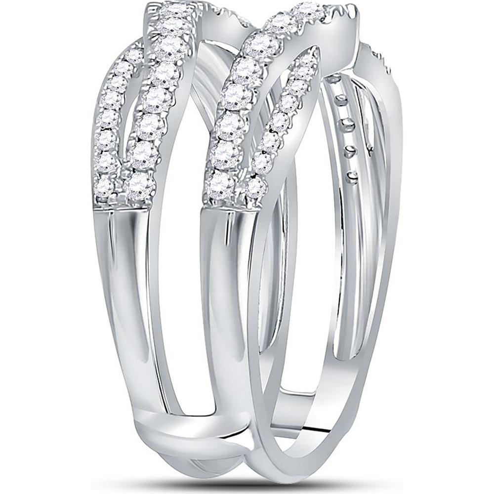 GND 14K White Gold Round Diamond Wrap Ring Guard Enhancer - 0.63 Carat Total Diamond Weight