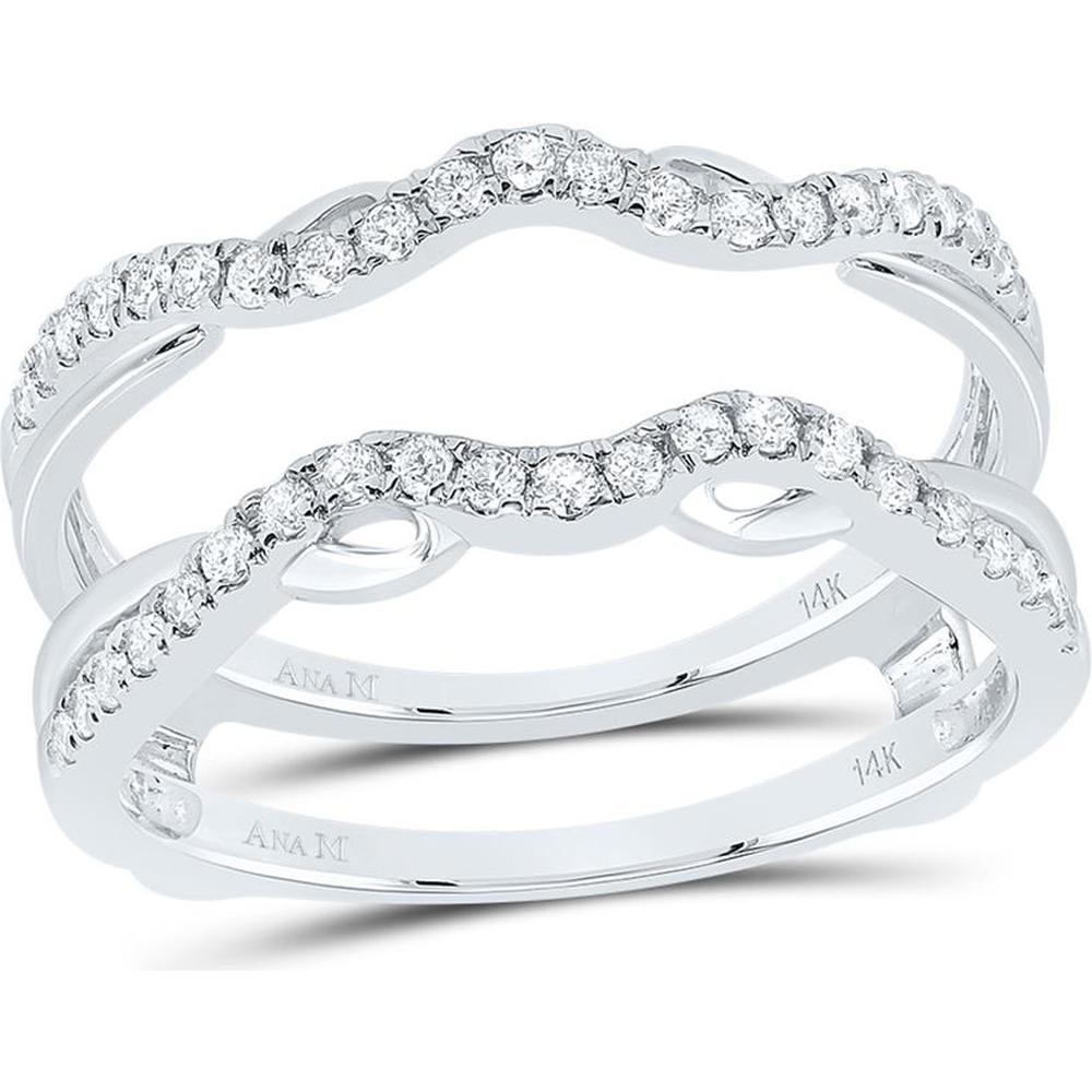 GND 14K White Gold Round Diamond Wrap Ring Guard Enhancer with Pave-Set Diamonds - 0.33 Carat Total Diamond Weight