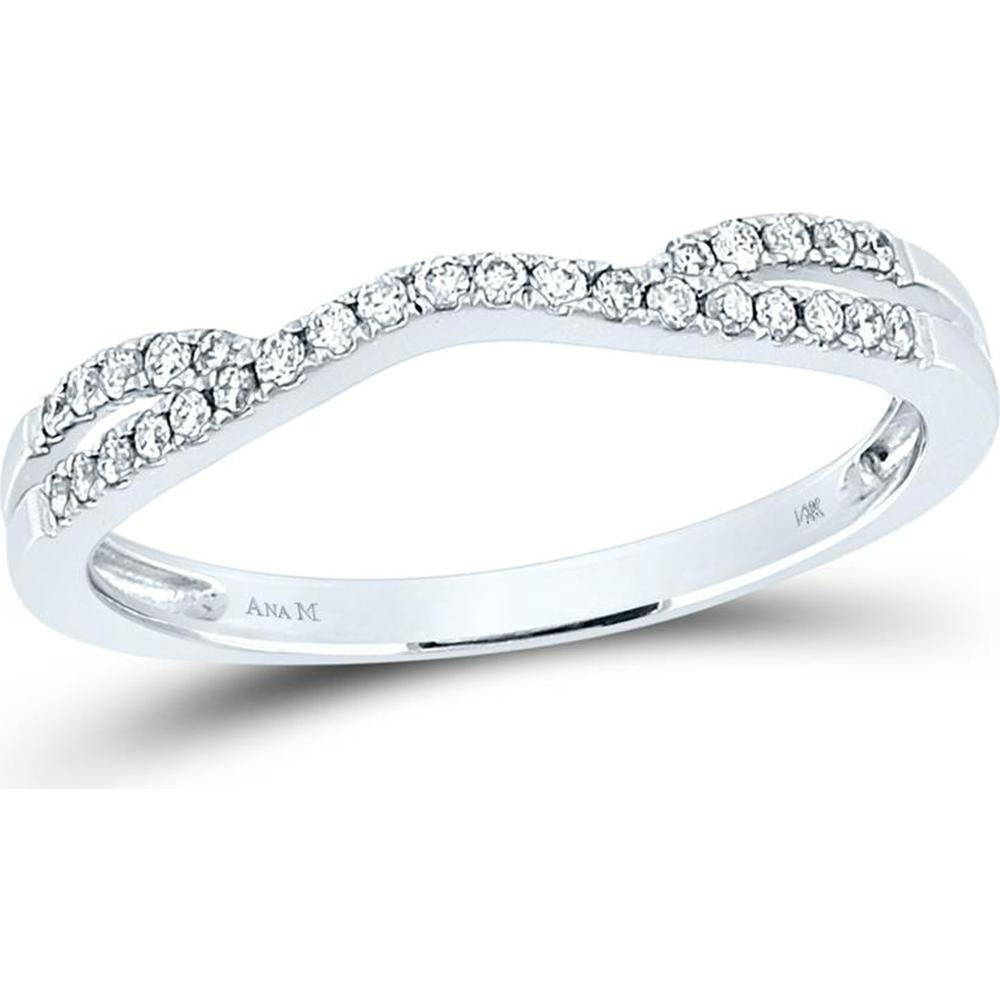 GND 14K White Gold Round Diamond Wrap Ring Guard Enhancer with Prong-Set Diamonds - 1/6 Carat Total Weight