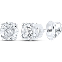 GND 14K White Gold Round Solitaire Diamond Stud Earrings with Prong Set Diamonds - 1 3/8 Total Carat Weight